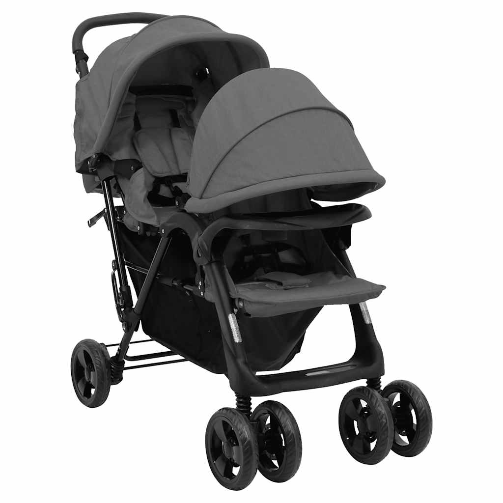 Vidaxl Twin Childem Tandem Stahl dunkelgrau