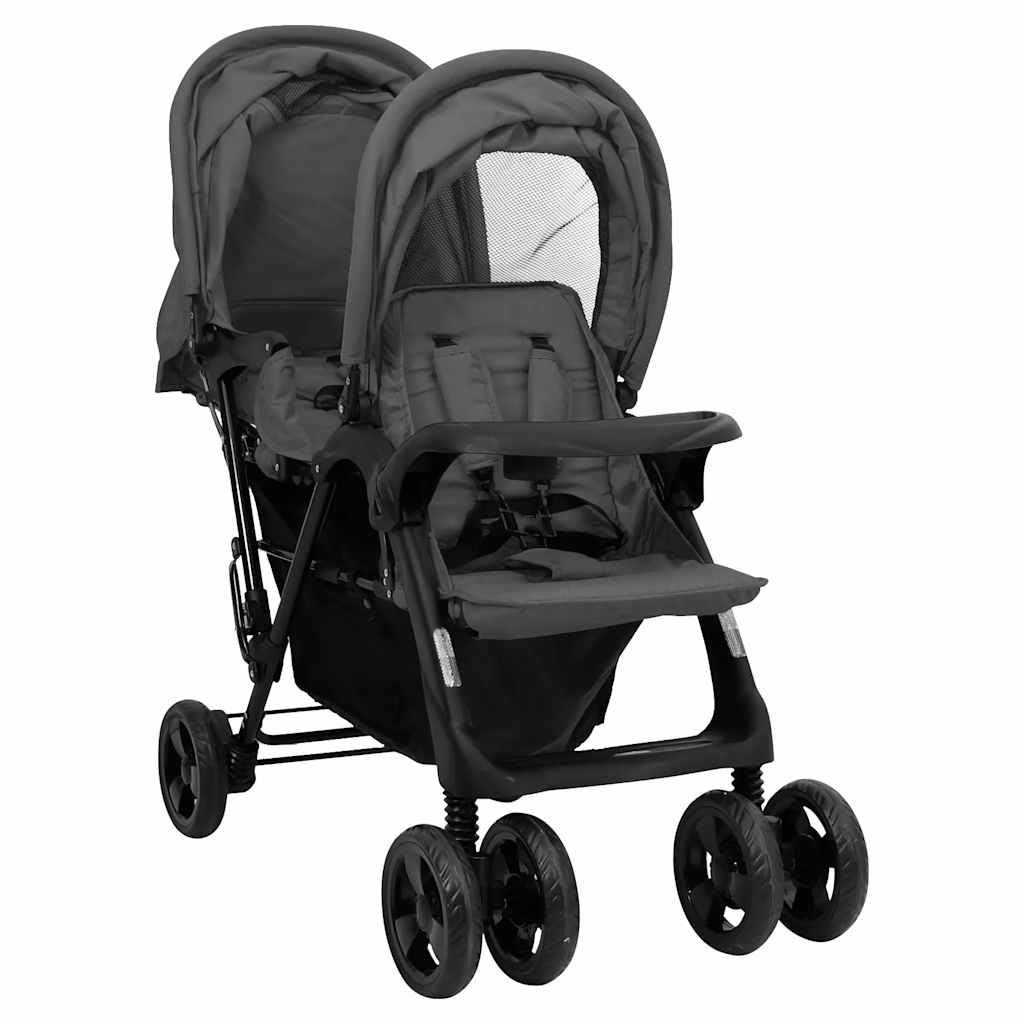 Vidaxl Twin Childem Tandem Stahl dunkelgrau