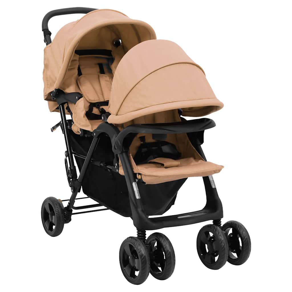VIDAXL Zwillingskinderwagen Tandem Stahl taupe