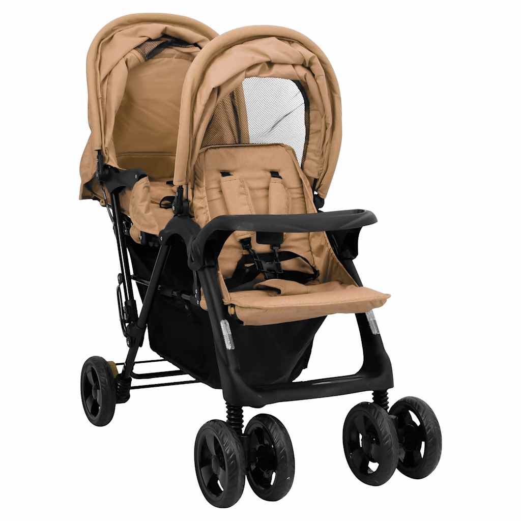 VIDAXL Zwillingskinderwagen Tandem Stahl taupe