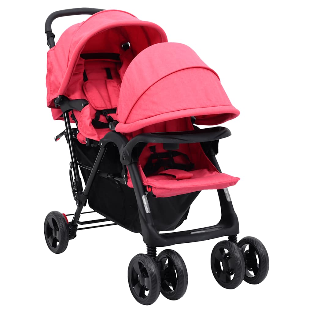 Vidaxl Zwillingskinderwagen Tandem Stahl rot