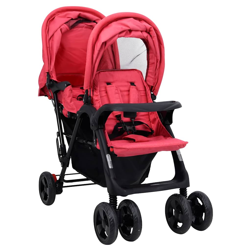 Vidaxl Zwillingskinderwagen Tandem Stahl rot