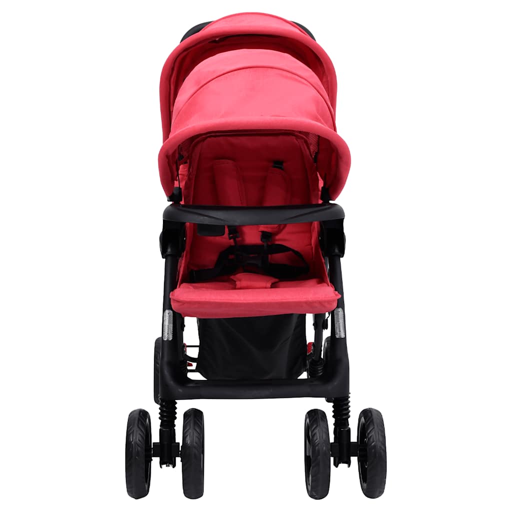 Vidaxl Zwillingskinderwagen Tandem Stahl rot
