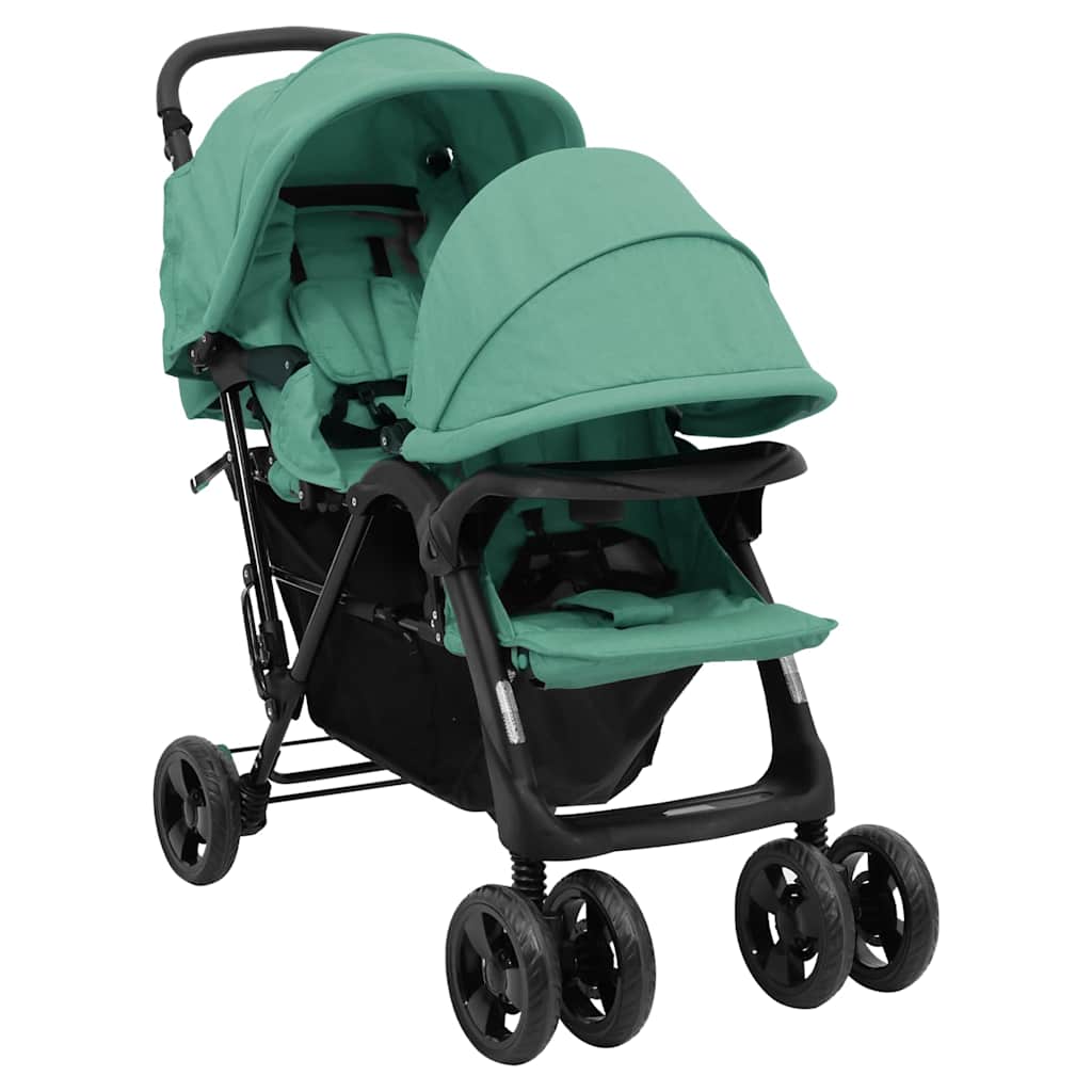 VIDAXL Zwillingskinderwagen Tandem Stahl Grün