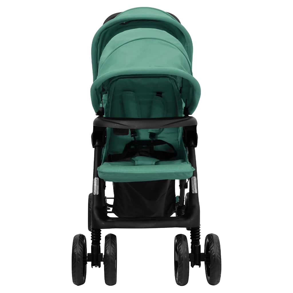 VIDAXL Zwillingskinderwagen Tandem Stahl Grün