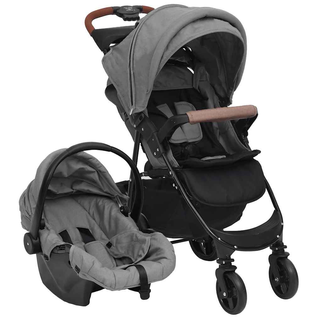 Vidaxl Kinderwagen 3-in-1 Stahl hellgrau