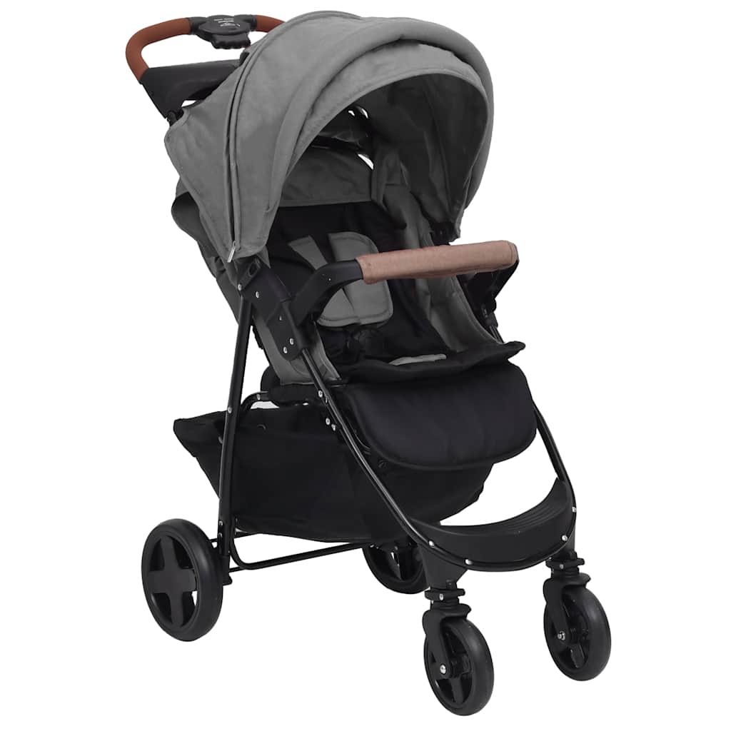 Vidaxl Kinderwagen 3-in-1 Stahl hellgrau