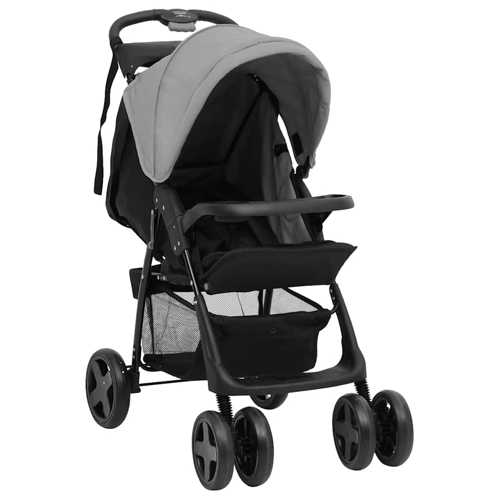 Vidaxl-Kinderwagen 2-in-1 Stahl hellgrau und schwarz