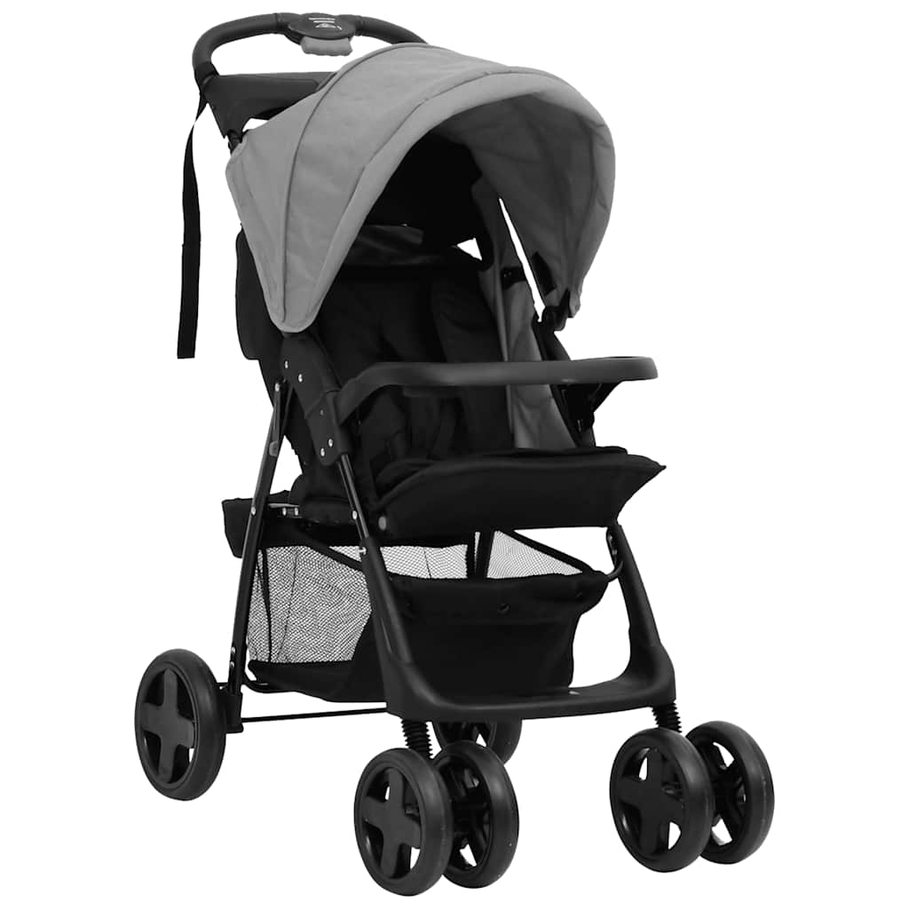 Vidaxl-Kinderwagen 2-in-1 Stahl hellgrau und schwarz