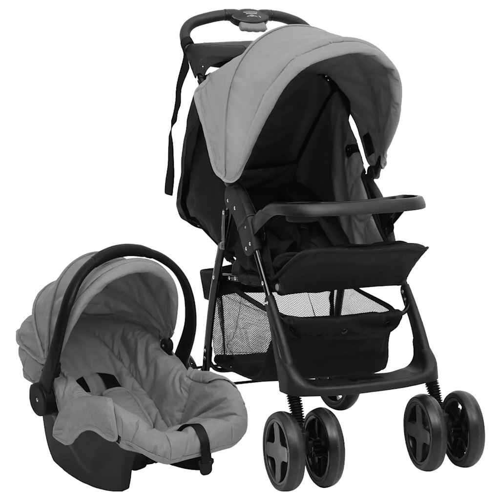 Vidaxl Kinderwagen 3-in-1 Stahl hellgrau und schwarz