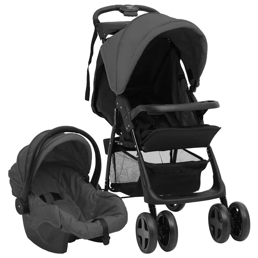 Vidaxl Kinderwagen 3-in-1 Stahl dunkelgrau und schwarz