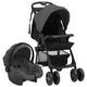 Vidaxl Kinderwagen 3-in-1 Stahl dunkelgrau und schwarz