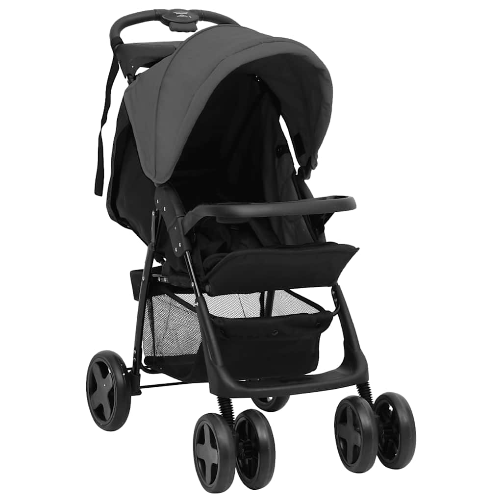 Vidaxl Kinderwagen 3-in-1 Stahl dunkelgrau und schwarz