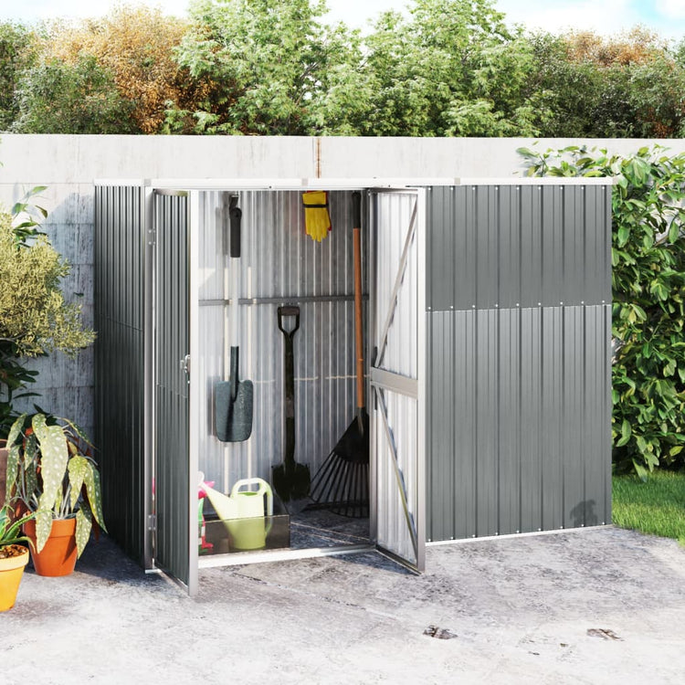 Vidaxl Garden Shed 225x89x161 cm verzinkter Stahl grau