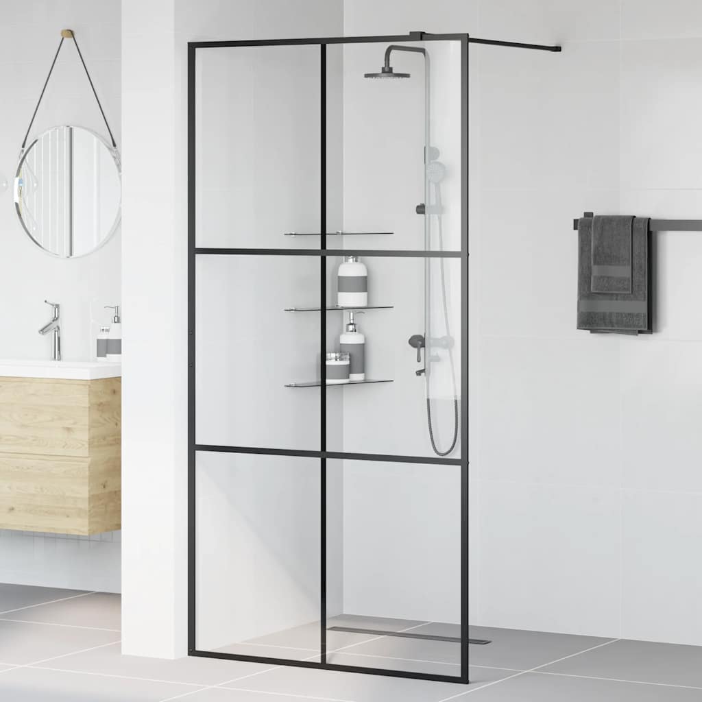 Vidaxl begehete Duschwand 100x195 cm ESG-Glas transparent und schwarz