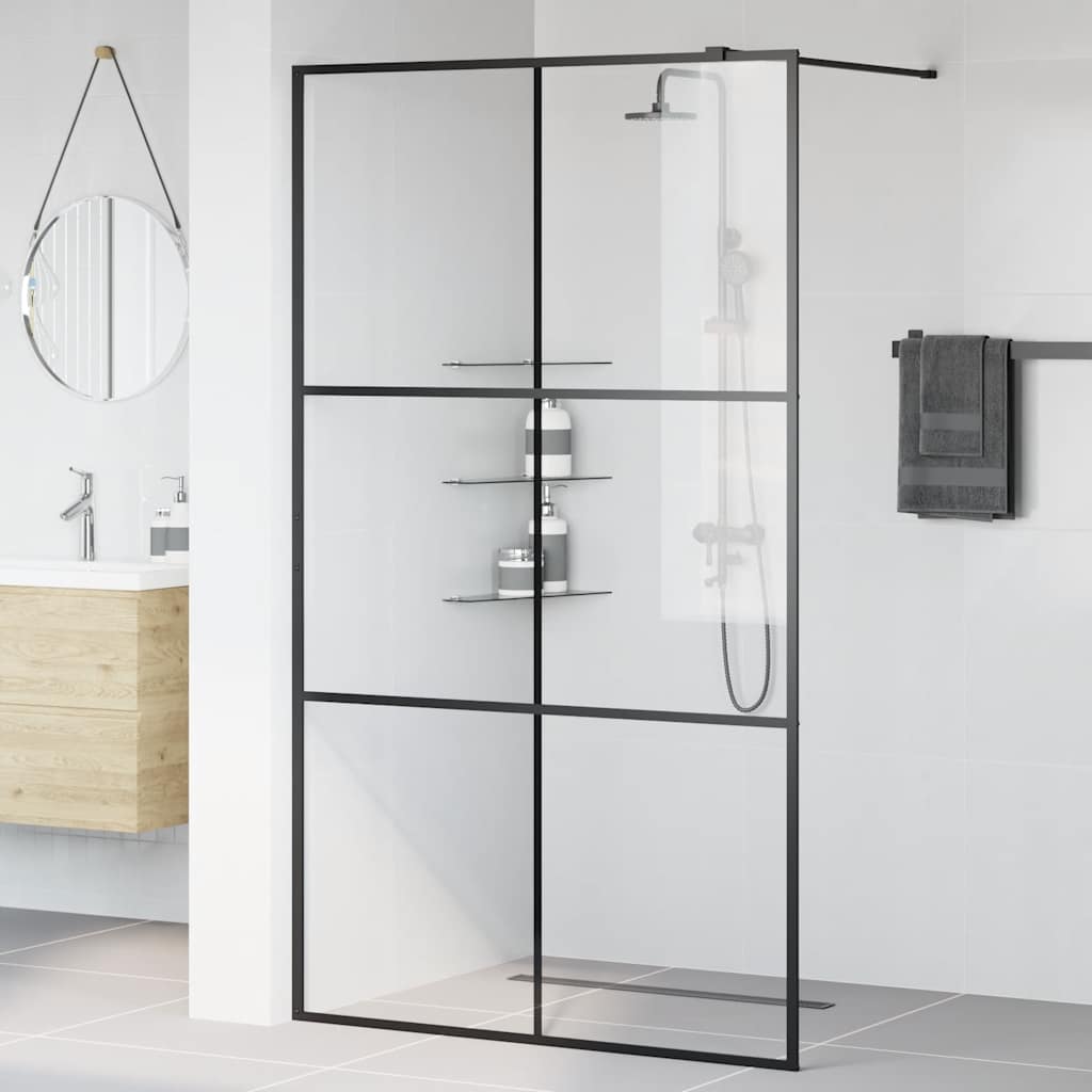 Vidaxl begehete Duschwand 115x195 cm ESG-Glas transparent und schwarz