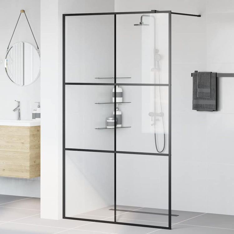 Vidaxl begehete Duschwand 115x195 cm ESG-Glas transparent und schwarz