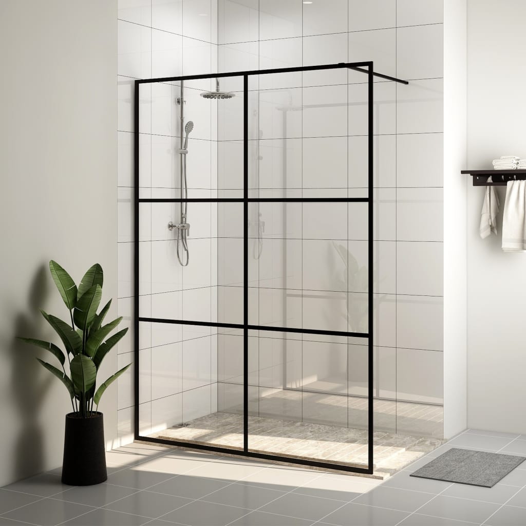 Vidaxl begehete Duschwand 140x195 cm ESG-Glas transparent und schwarz