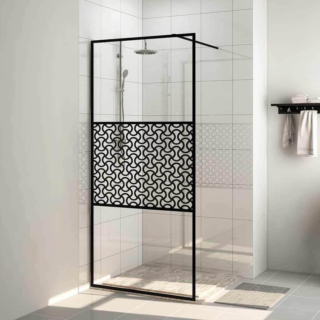 Vidaxl begehete Duschwand 115x195 cm ESG-Glas transparent und schwarz
