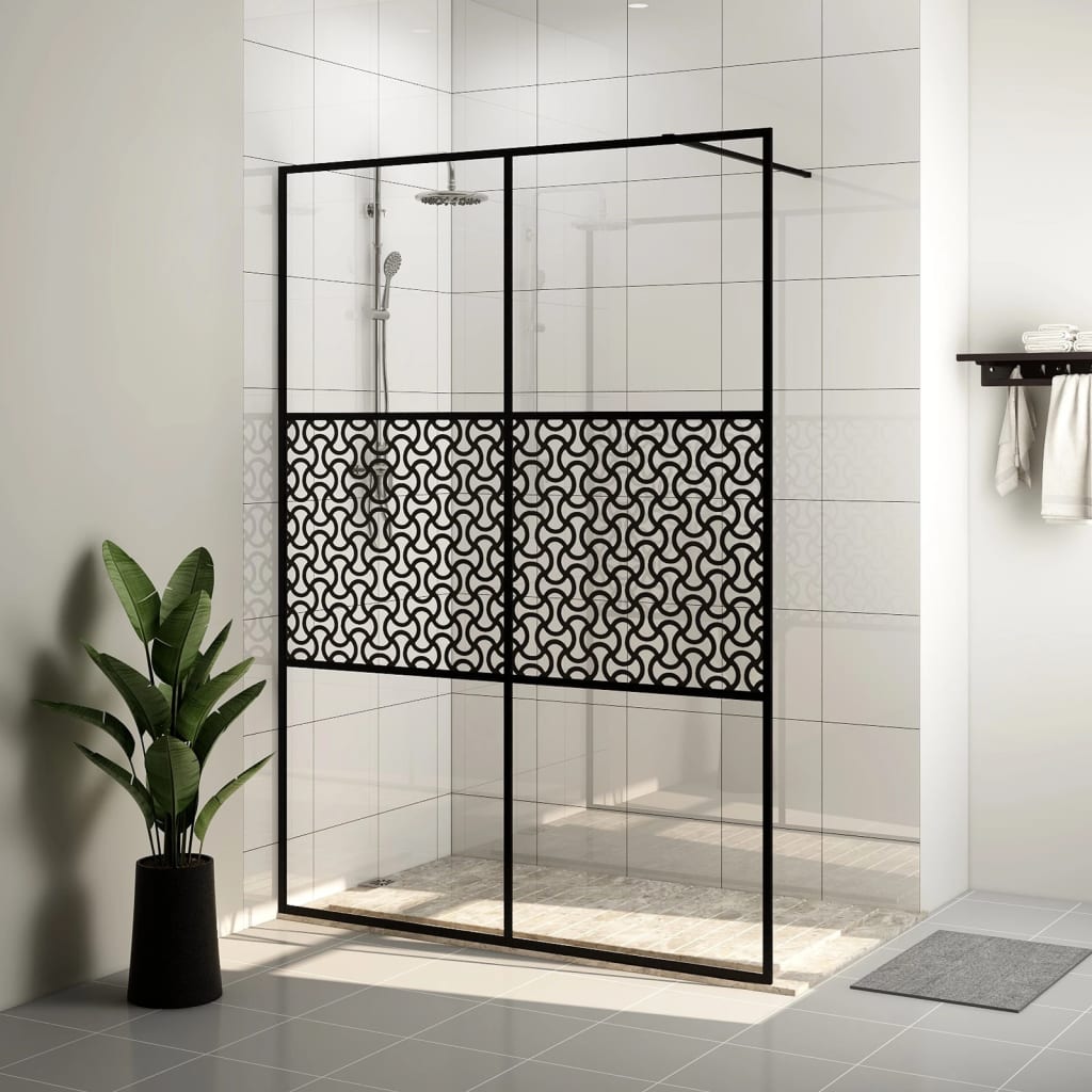 Vidaxl begehete Duschwand 140x195 cm ESG-Glas transparent und schwarz
