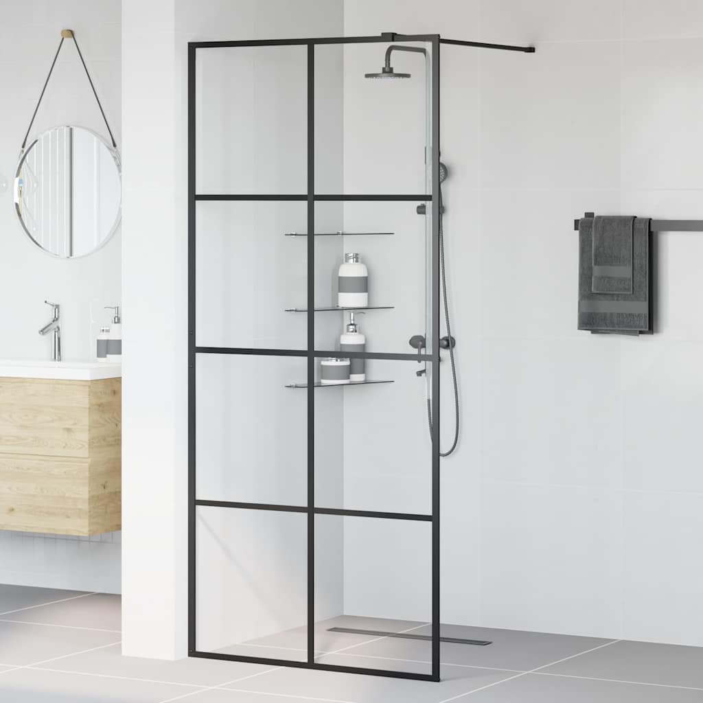Vidaxl begehete Duschwand 90x195 cm ESG-Glas transparent und schwarz