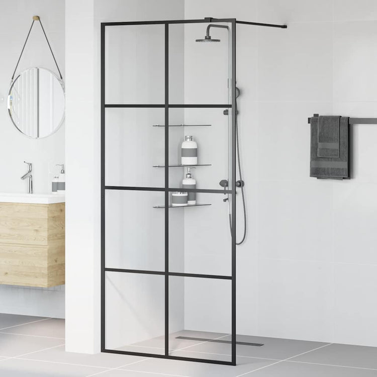 Vidaxl begehete Duschwand 90x195 cm ESG-Glas transparent und schwarz