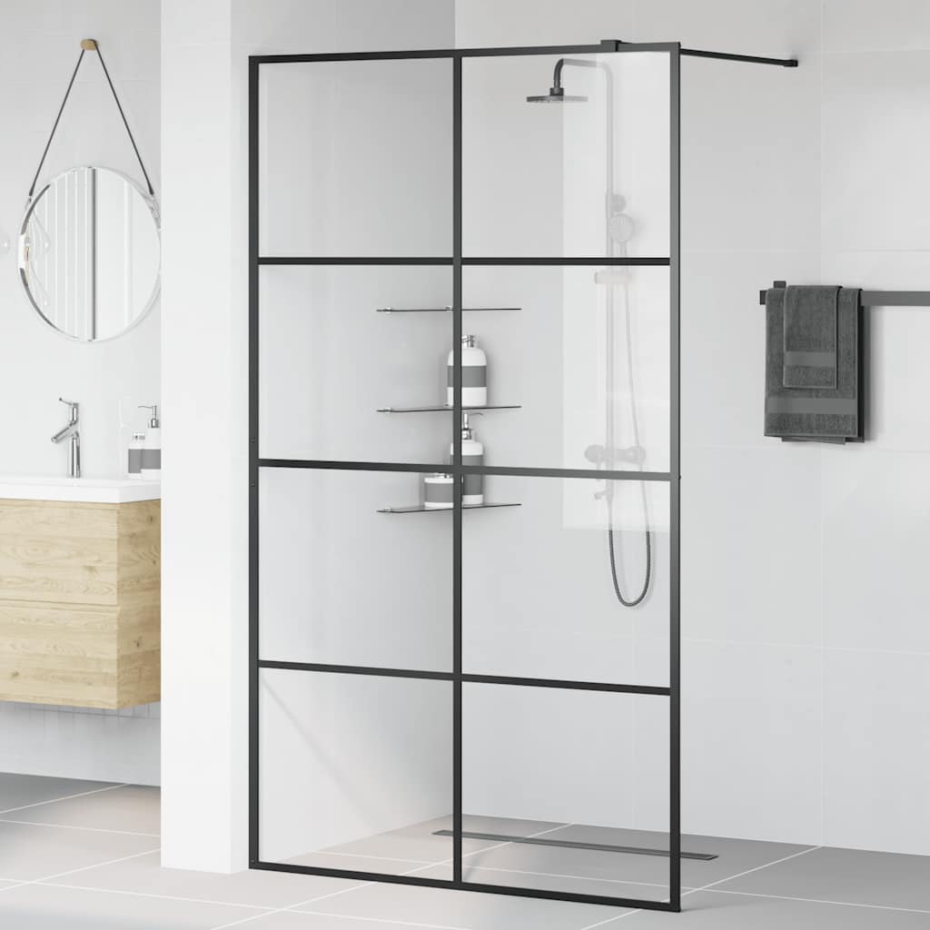 Vidaxl begehete Duschwand 115x195 cm ESG-Glas transparent und schwarz