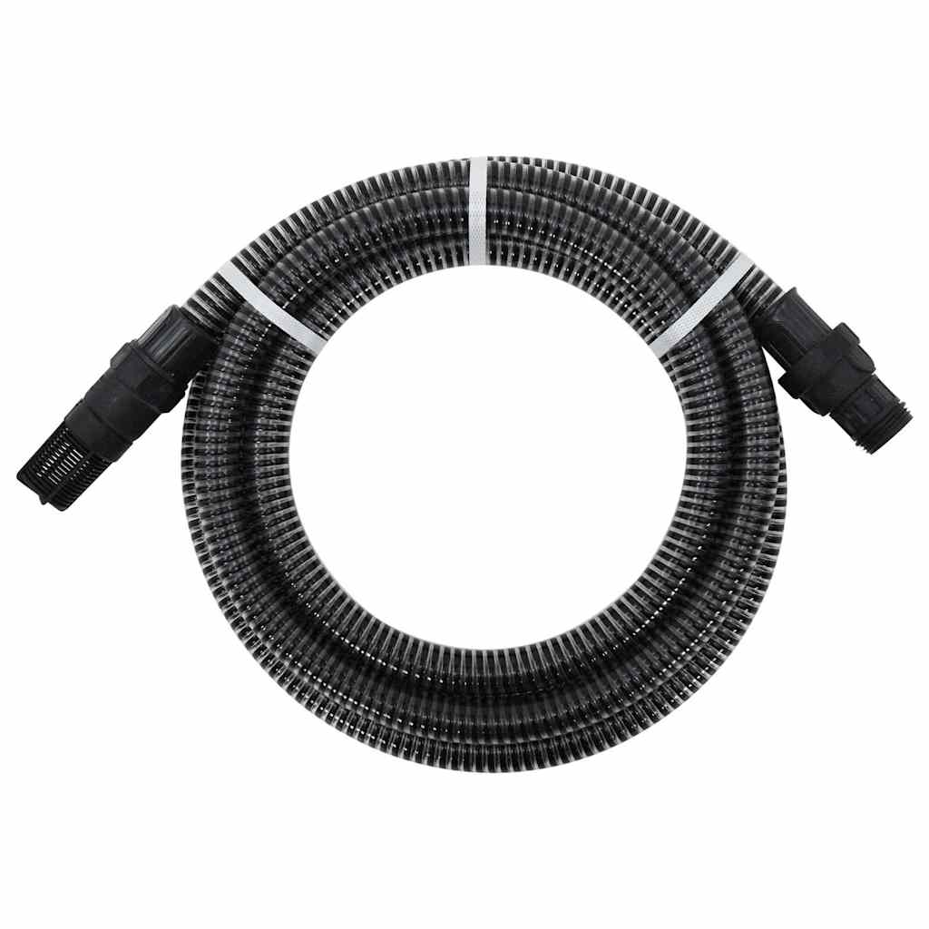 Vidaxl -Saugschlauch mit PVC -Kupplungen 1,1 '' 10 m PVC Schwarz