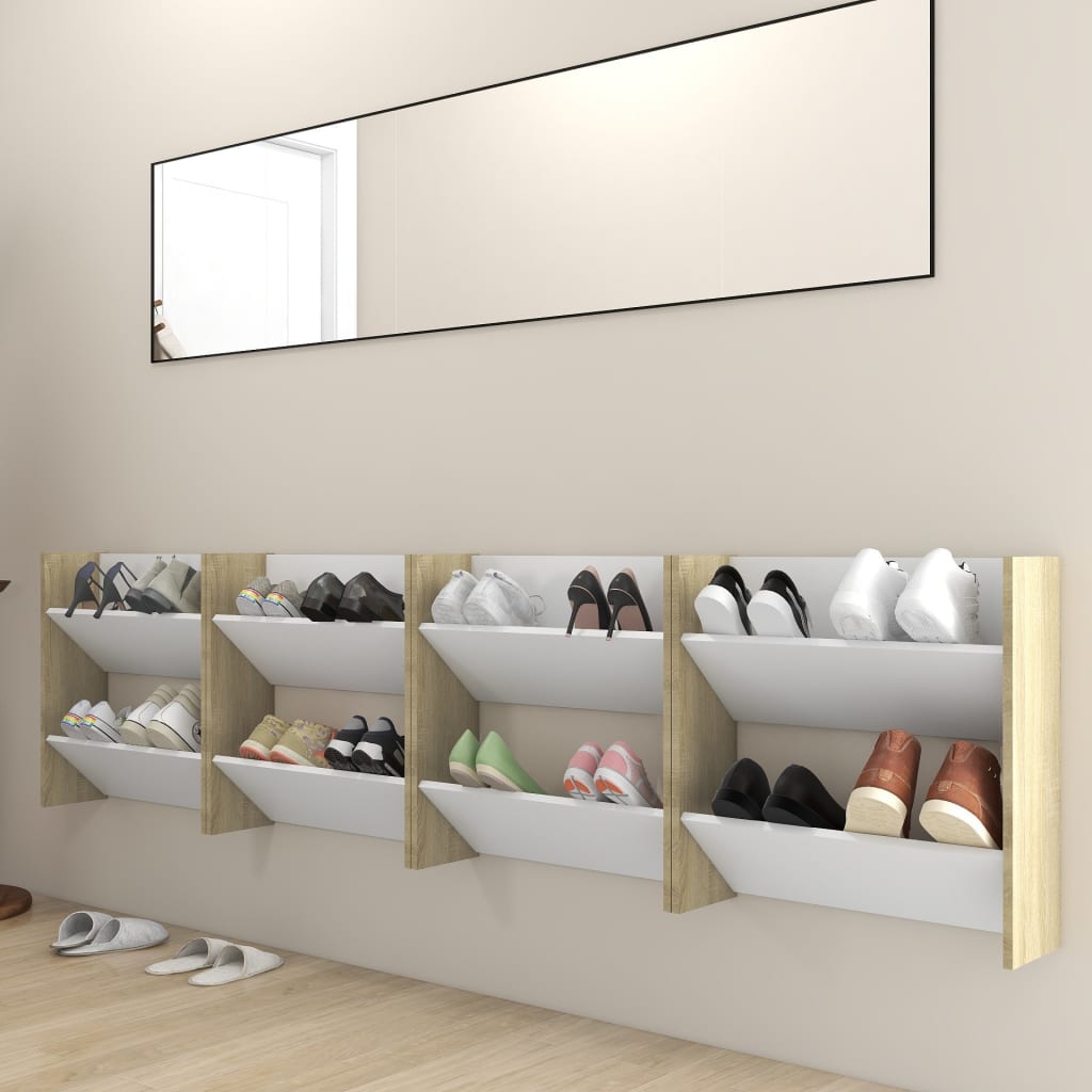 Vidaxl Wandschuhschränke 4 St 60x18x60 cm Holz weiße Sonoma -Eiche