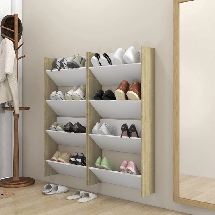 Vidaxl Wandschuhschränke 4 St 60x18x60 cm Holz weiße Sonoma -Eiche