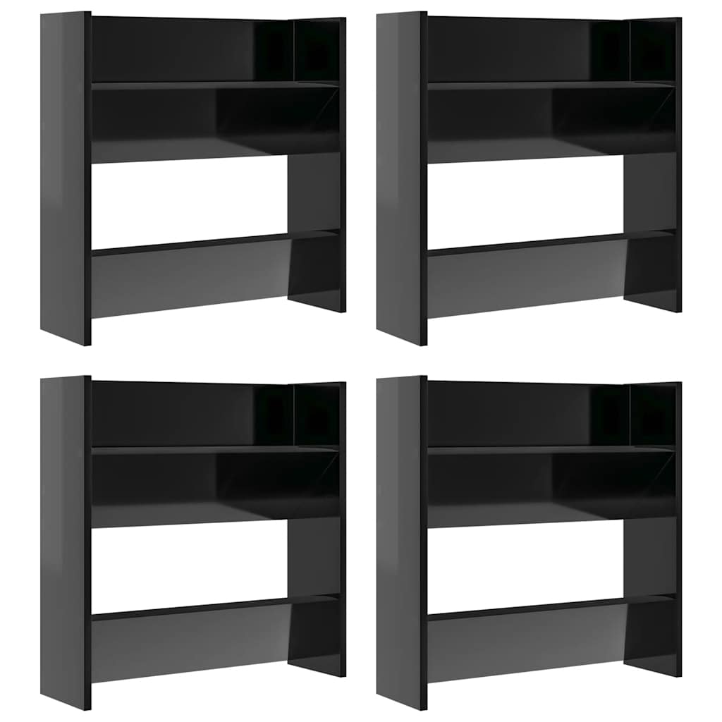 Vidaxl Wandschuhschränke 4 ST 60x18x60 cm Holz Hochglanzschwarz schwarz