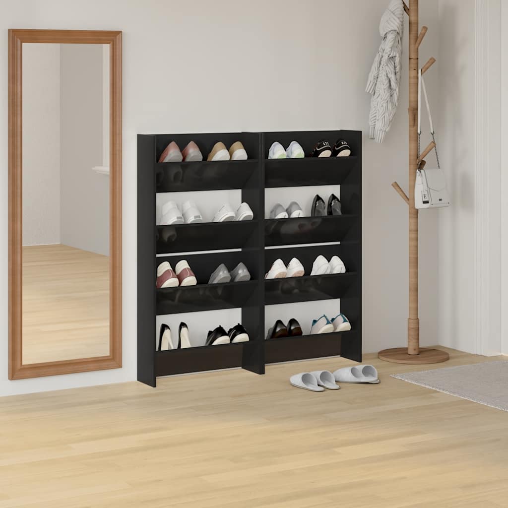 Vidaxl Wandschuhschränke 4 ST 60x18x60 cm Holz Hochglanzschwarz schwarz