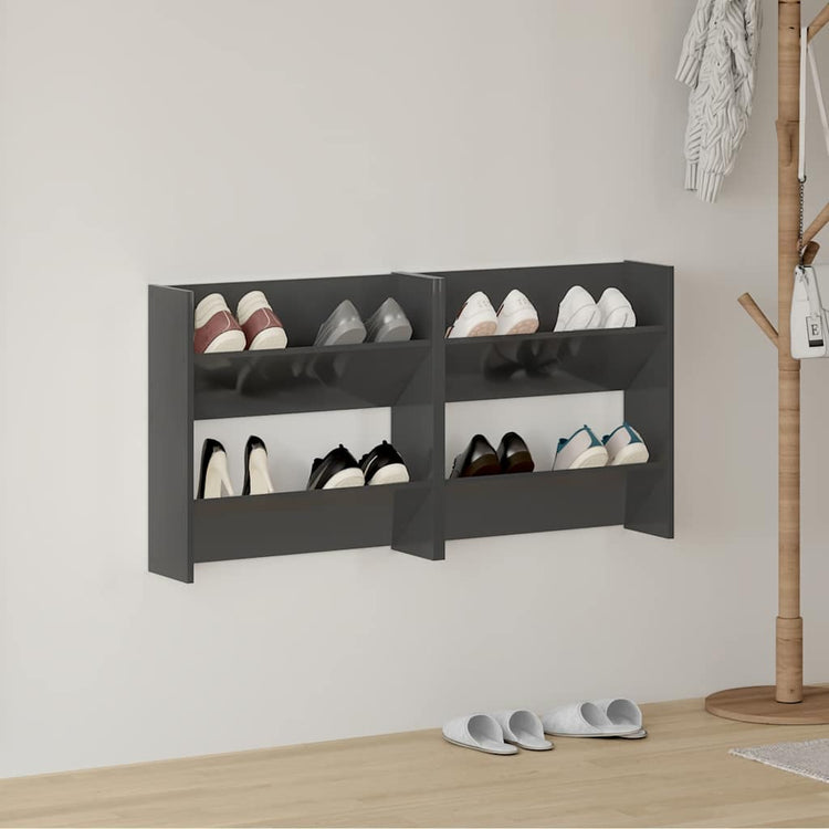 Vidaxl Wandschuhschränke 2 ST 60x18x60 cm Holz Hochglanzgrau grau