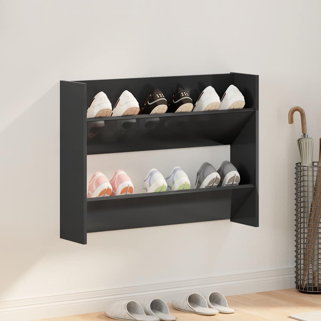 Vidaxl Wandschuhschrank 80x18x60 cm propertiertes Holz Hochglanzschwarz schwarz