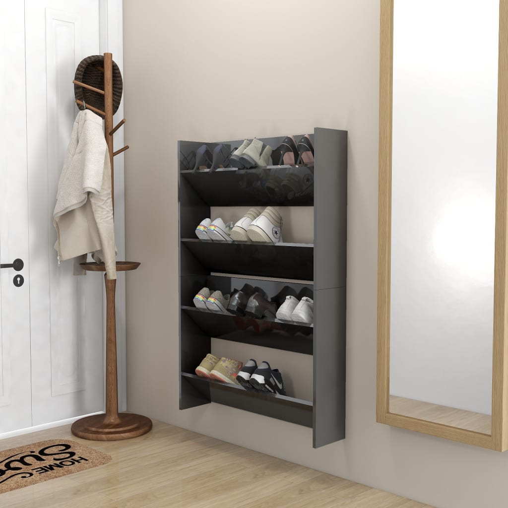 Vidaxl Wandschuhschränke 2 ST 80x18x60 cm Holz Hochglanzgrau grau