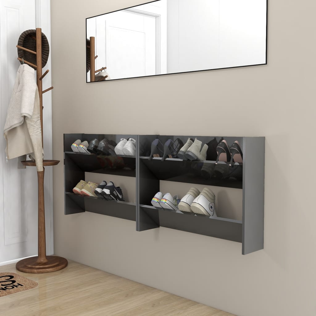 Vidaxl Wandschuhschränke 2 ST 80x18x60 cm Holz Hochglanzgrau grau