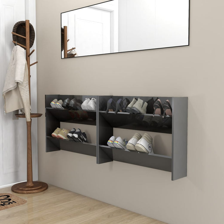 Vidaxl Wandschuhschränke 2 ST 80x18x60 cm Holz Hochglanzgrau grau