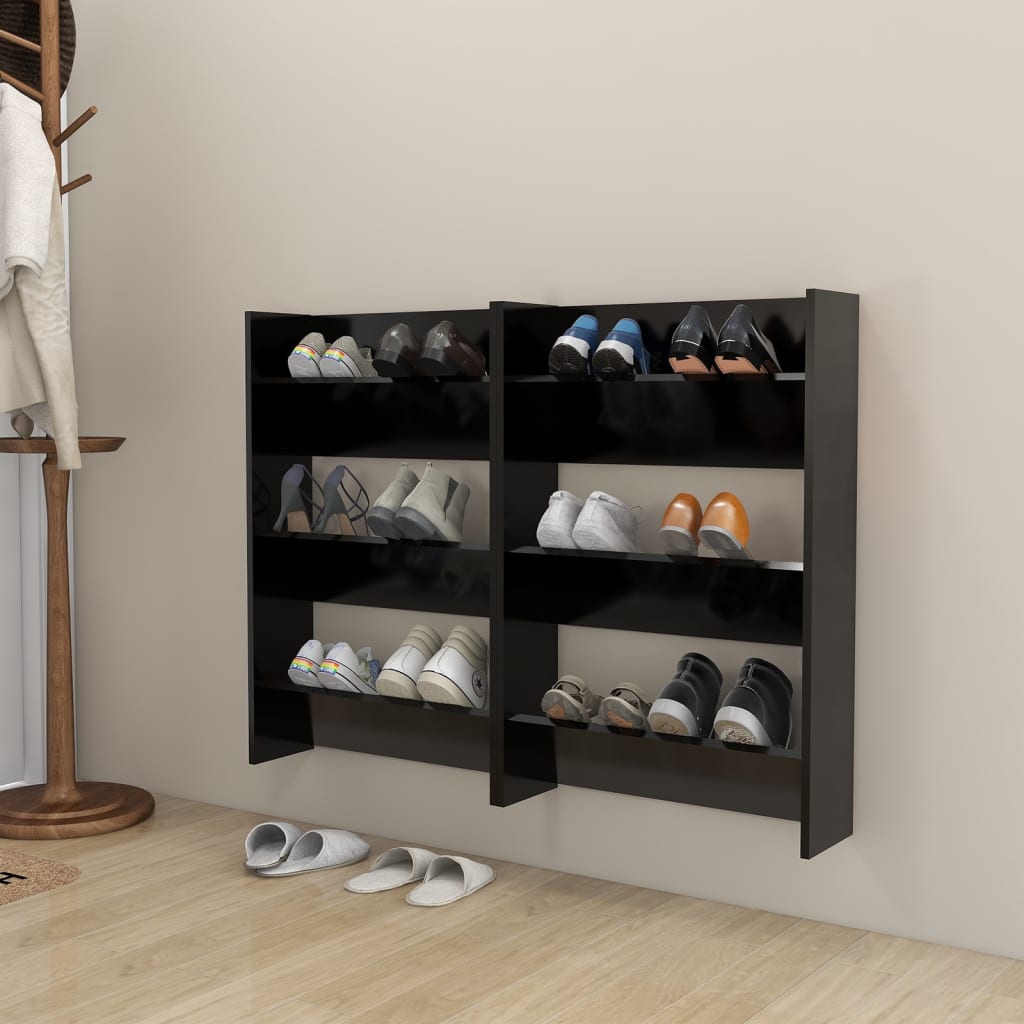 Vidaxl Wandschuhschränke 2 Stcs 60x18x90 cm verarbeitetes Holz schwarz