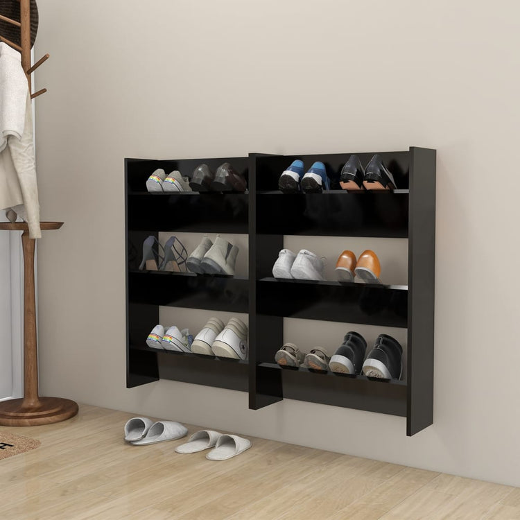 Vidaxl Wandschuhschränke 2 Stcs 60x18x90 cm verarbeitetes Holz schwarz