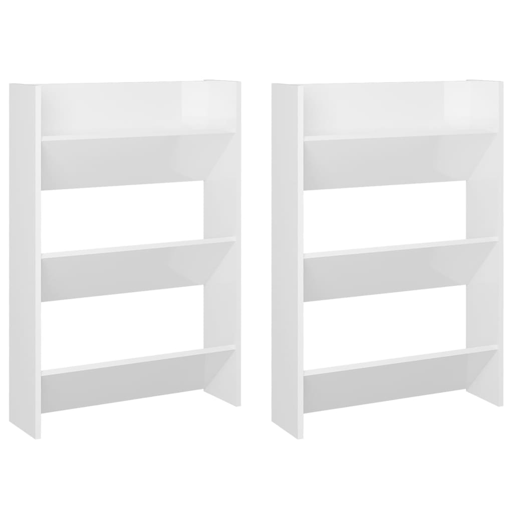 Vidaxl Wandschuhschränke 2 Stcs 60x18x90 cm verarbeitetes Holz Hochglanz weiß