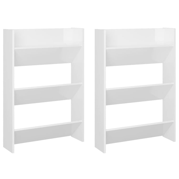 Vidaxl Wandschuhschränke 2 Stcs 60x18x90 cm verarbeitetes Holz Hochglanz weiß