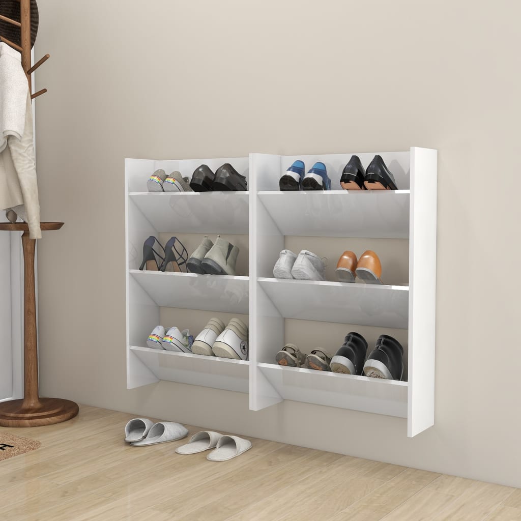 Vidaxl Wandschuhschränke 2 Stcs 60x18x90 cm verarbeitetes Holz Hochglanz weiß
