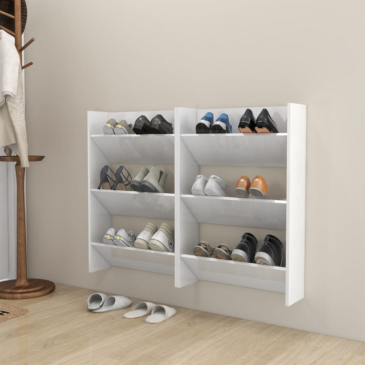 Vidaxl Wandschuhschränke 2 Stcs 60x18x90 cm verarbeitetes Holz Hochglanz weiß