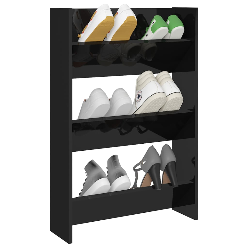 Vidaxl Wandschuhschrank 60x18x90 cm propertiertes Holz Hochglanzschwarz schwarz
