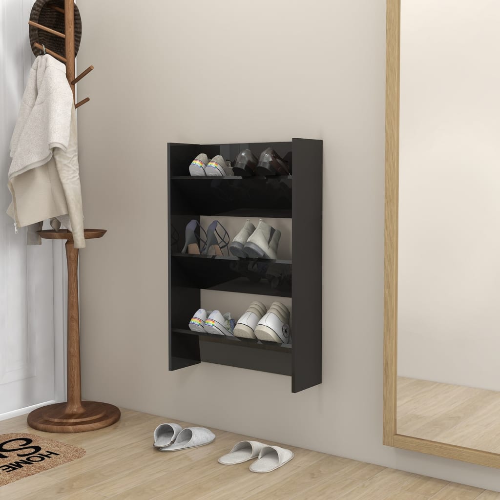 Vidaxl Wandschuhschrank 60x18x90 cm propertiertes Holz Hochglanzschwarz schwarz