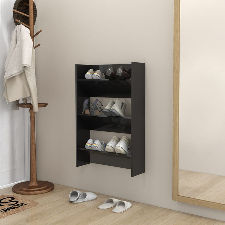 Vidaxl Wandschuhschrank 60x18x90 cm propertiertes Holz Hochglanzschwarz schwarz