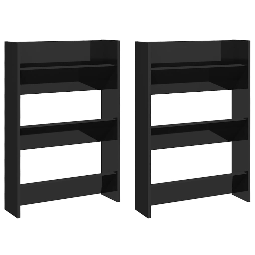 Vidaxl Wandschuhschränke 2 ST 60x18x90 cm Holz Hochglanzschwarz schwarz