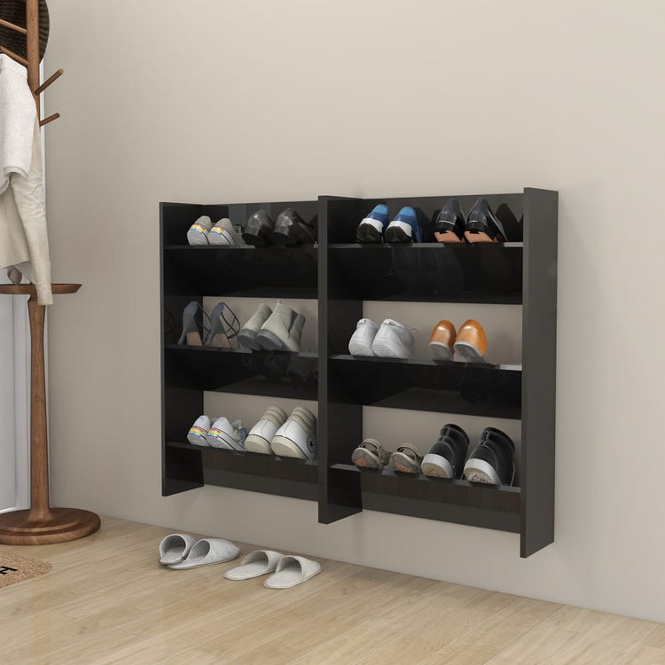 Vidaxl Wandschuhschränke 2 ST 60x18x90 cm Holz Hochglanzschwarz schwarz