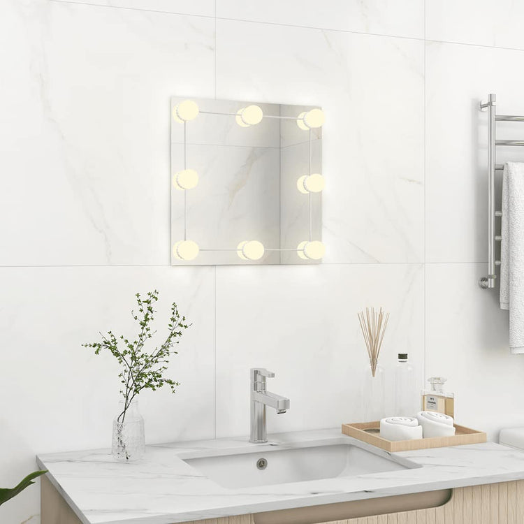 Vidaxl Wandspiegel mit LED -Lampen quadratische Glas