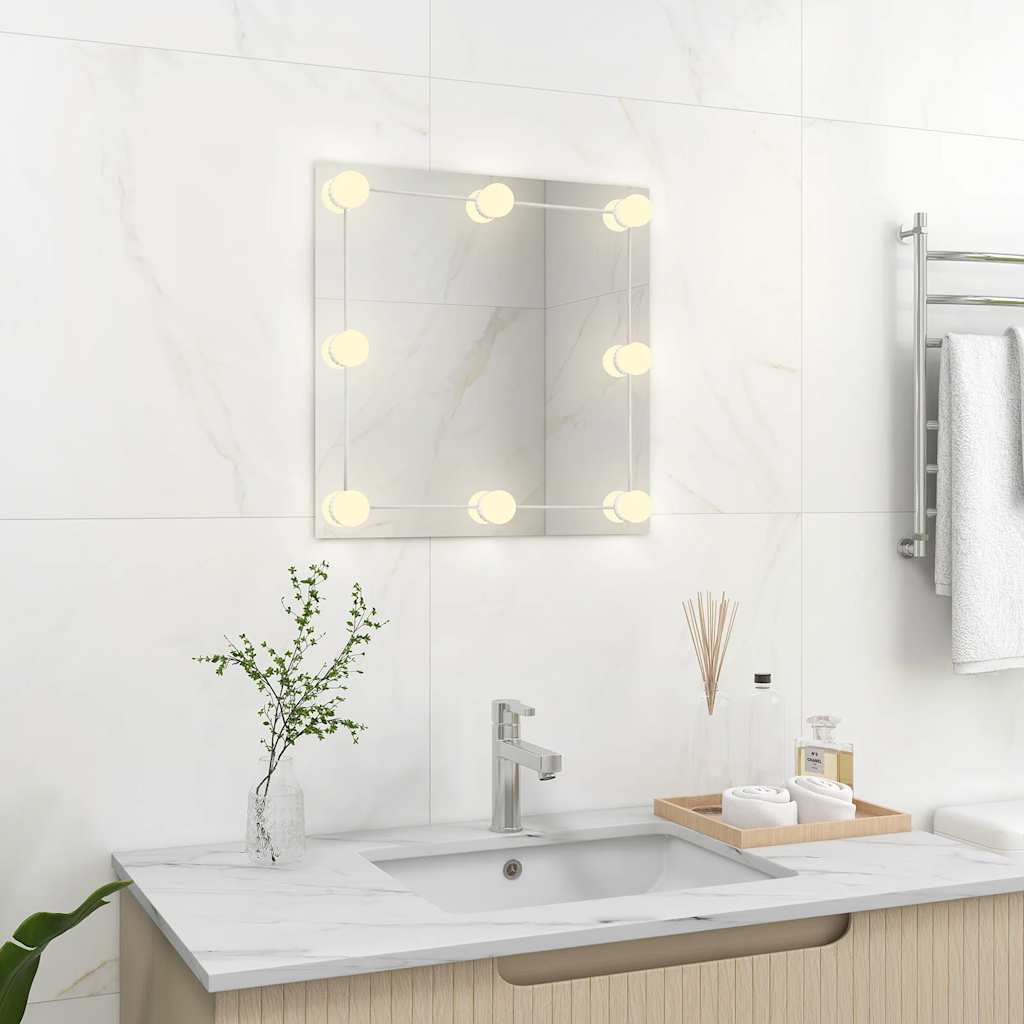 Vidaxl Wandspiegel mit LED -Lampen quadratische Glas